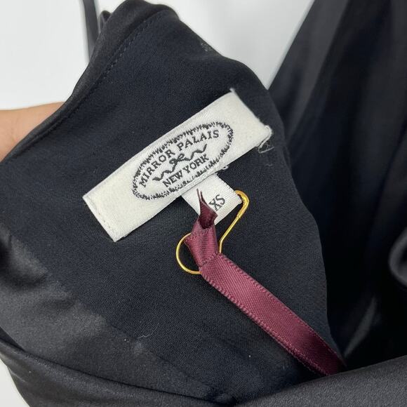 Mirror Palais | NWT Bow Wrap Dress in Noir Black Silk Chiffon Maxi XS - Picture 6 of 16